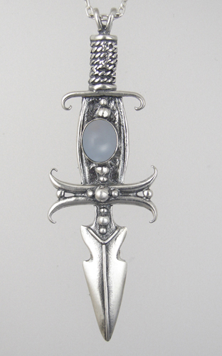 Sterling Silver Deathmaker Knife Dagger Pendant With Chalcedony